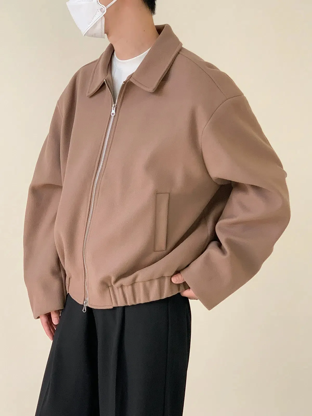 Zhou Solid Lapel Zip-Up Jacket