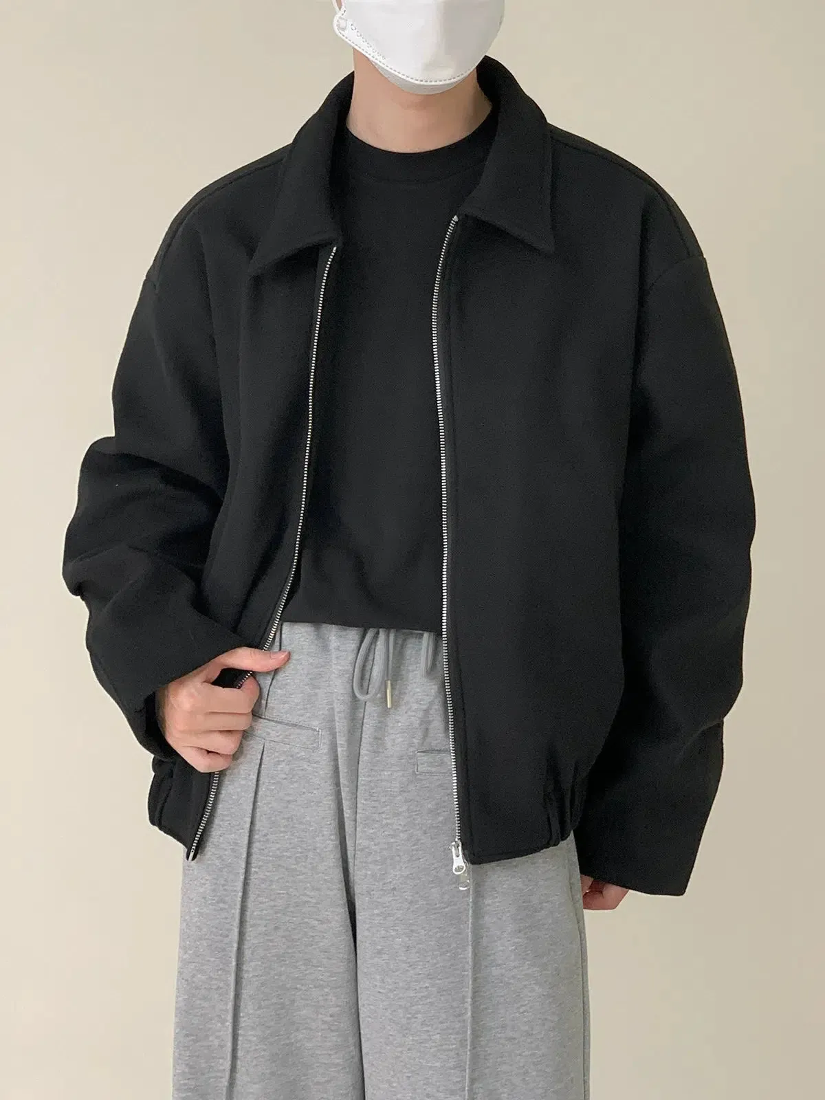 Zhou Solid Lapel Zip-Up Jacket